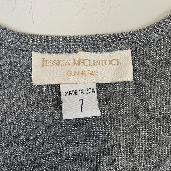 Jessica McClintock Gunne Sax Strapless Gown and Shrug Size 7 Silver Metallic - Picture 3 of 12